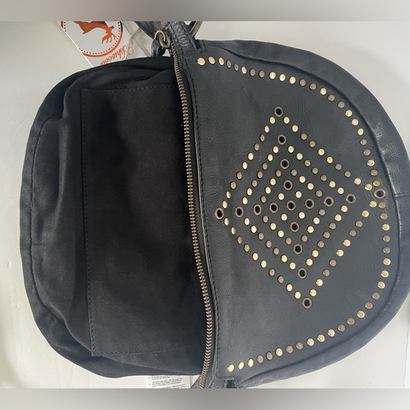 Ashwood Genuine Leather Studded Black Crossbody Bag Boho Saddle Hobo NWT - Picture 6 of 15